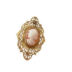 Vintage 14K GF Filigree Cameo Brooch Regency Collection